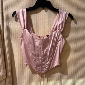 Windsor Pink satin bustier top Renaissance Spell Lace-Up Satin Corset.